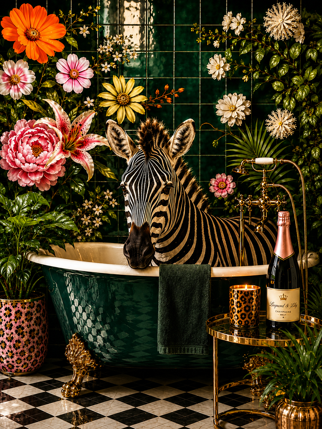 Emerald Luxe Zebra Bathroom Print