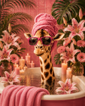 Pink Lily Giraffe Spa Print