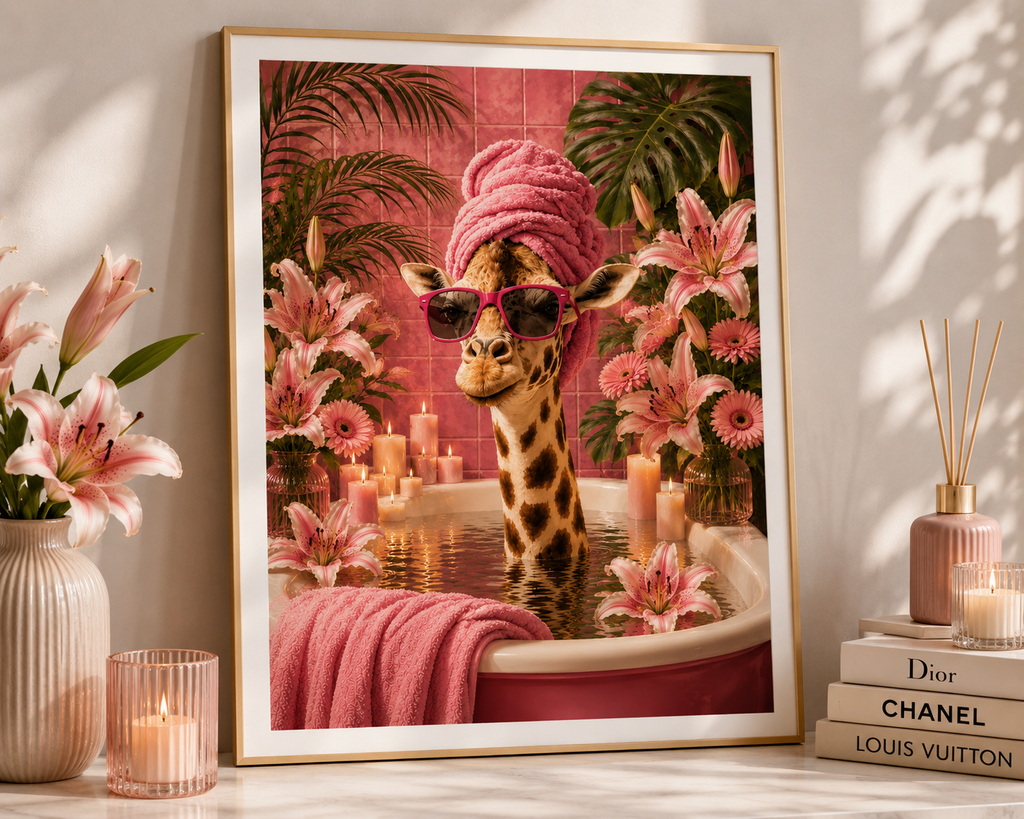 Pink Lily Giraffe Spa Print