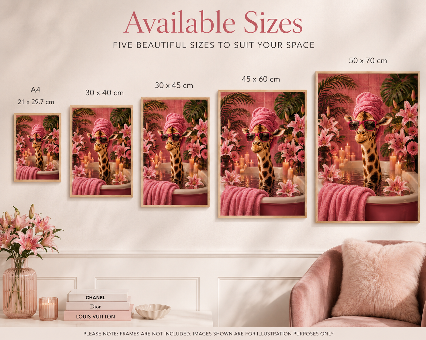 Pink Lily Giraffe Spa Print