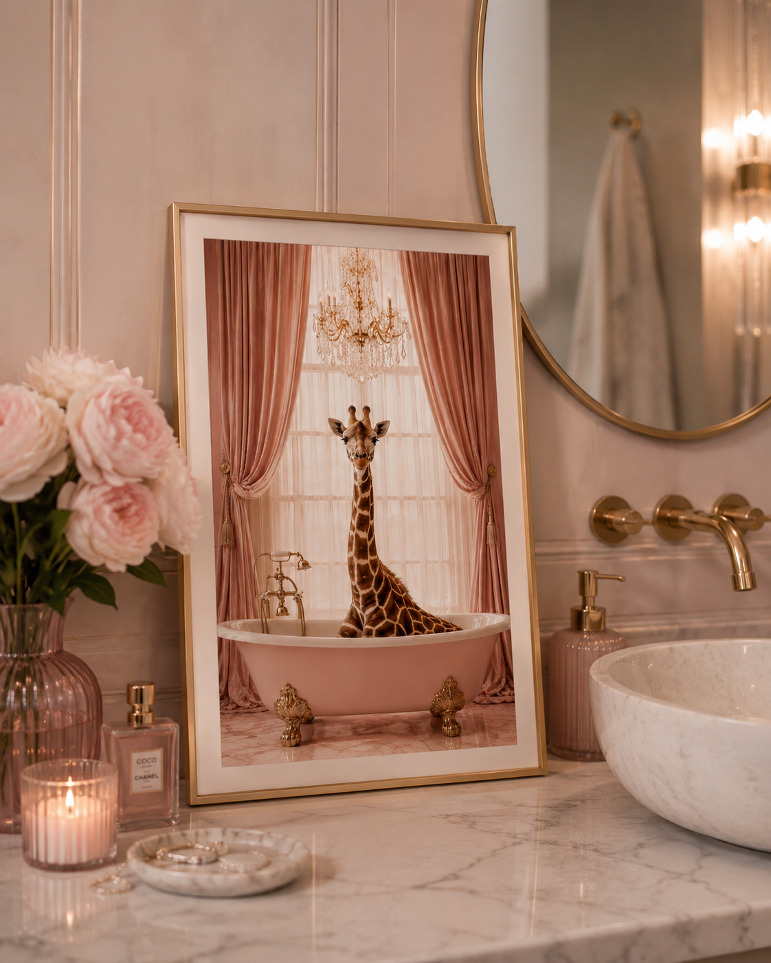 Blush Bath Giraffe Print